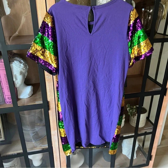 Queen of Mardi Gras sequin tshirt dress short sleeve gold purple green Louisiana - Picture 5 of 7